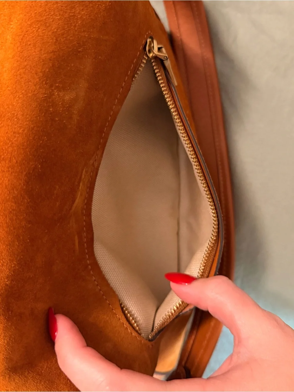 Coach Suede Shoulder Bag in Chestnut Brown with Gold Hardware